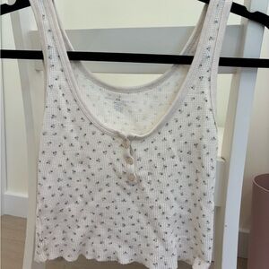 Brandy Melville Cream and Gray Buttoned Tank Top